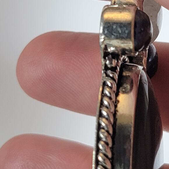 Handmade Silver Pendant With Dendritic Agate, Moonstone Flash & Black Onyx Trio - Picture 5 of 9